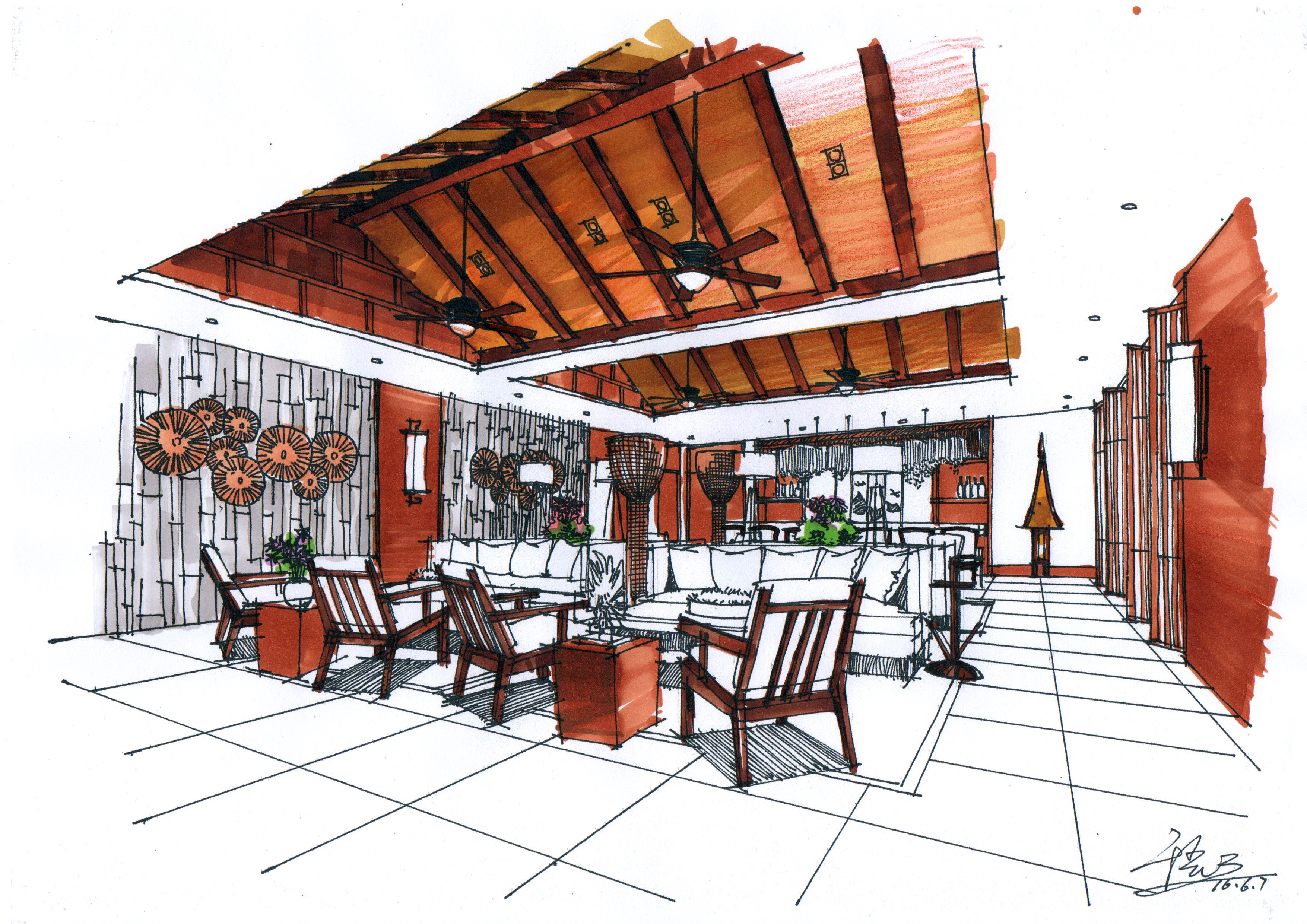 【杭州手绘】咖啡厅设计手绘表现